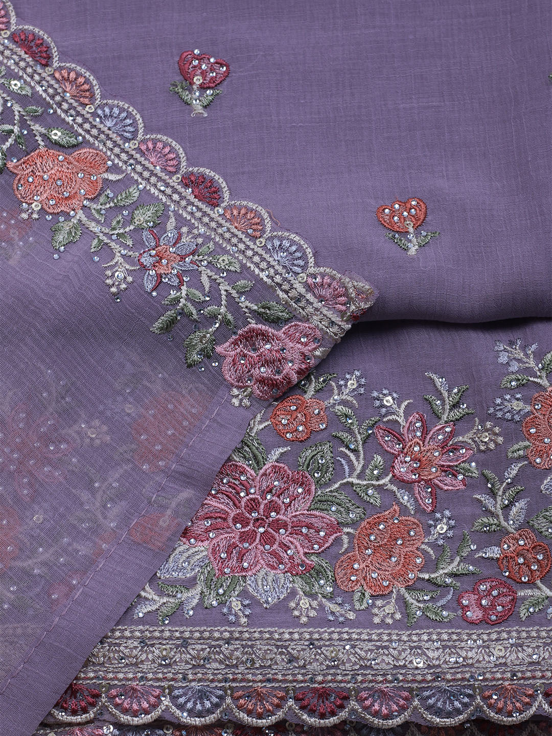 Embroidered Chiffon Unstitched Suit With Dupatta