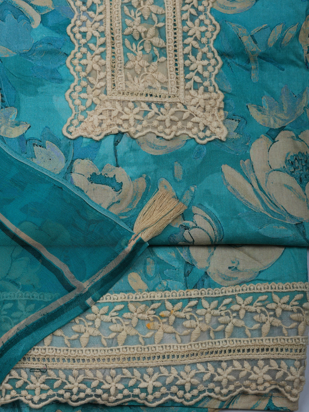 Plain Cotton Blend Unstitched Suit With Pant &amp; Dupatta