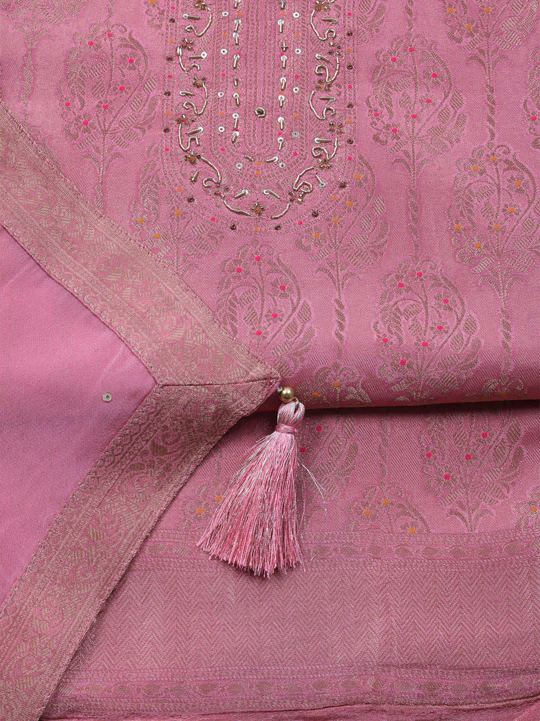 Brocade Chanderi Unstitched Suit With Dupatta