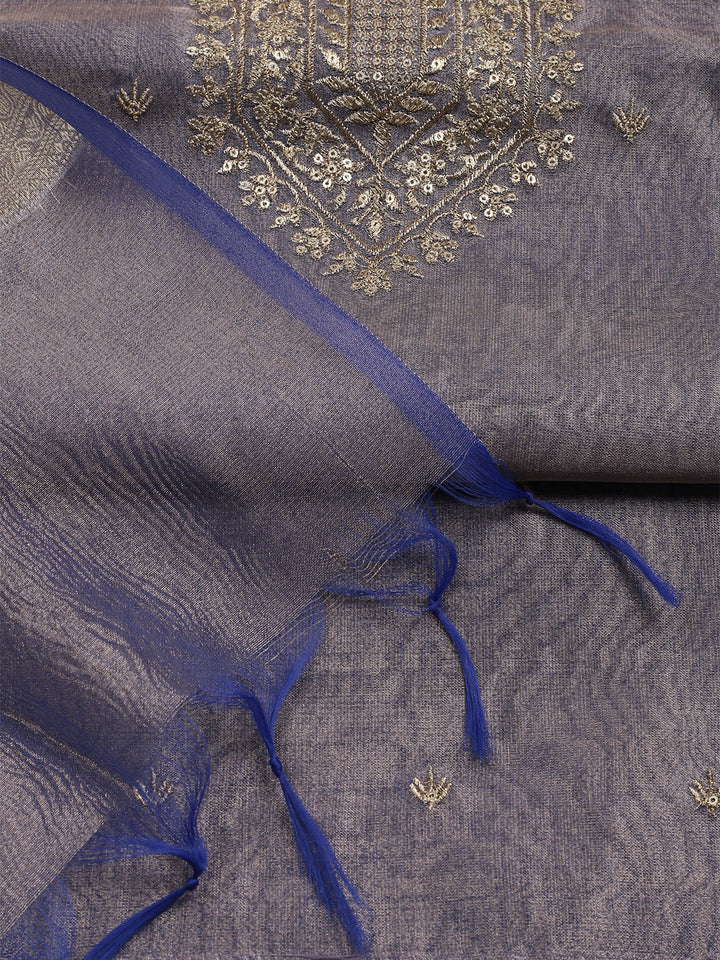 Neck Embroidered Tissue Unstitched Suit With Dupatta