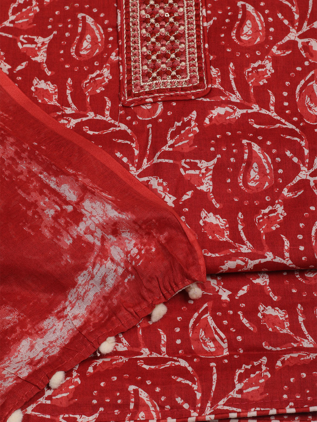 Printed Cotton Unstitched Suit With Pant &amp; Dupatta