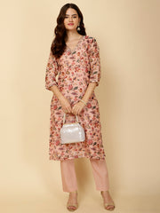 Floral Printed Cotton Straight Kurta With Pants