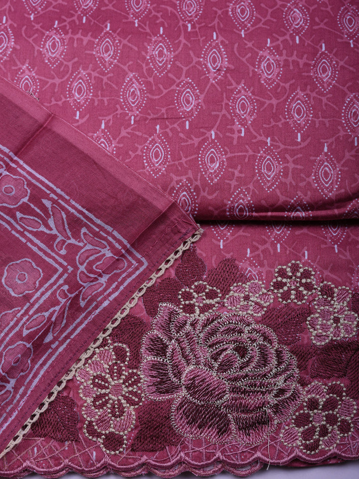 Printed Cotton Blend Unstitched Suit With Pant &amp; Dupatta
