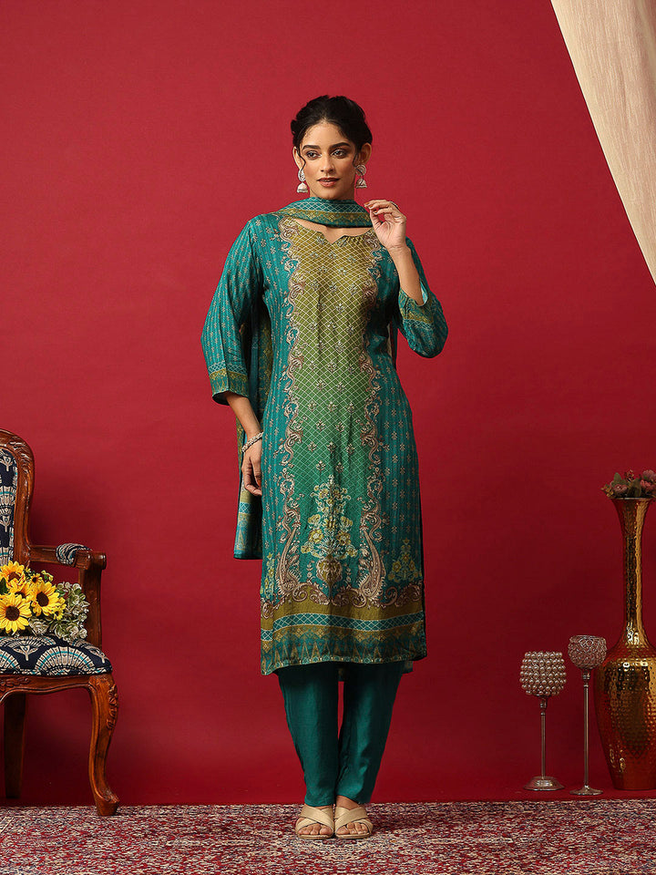 Embroidered Muslin Kurta With Pant &amp; Dupatta