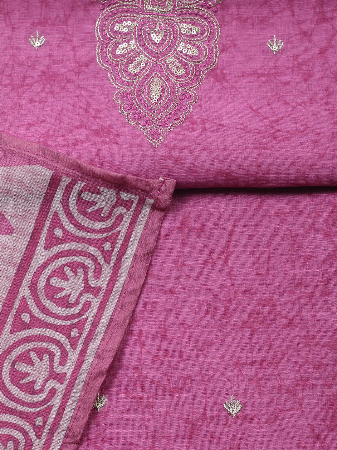 Embroidered Chanderi Unstitched Suit With Pant &amp; Dupatta