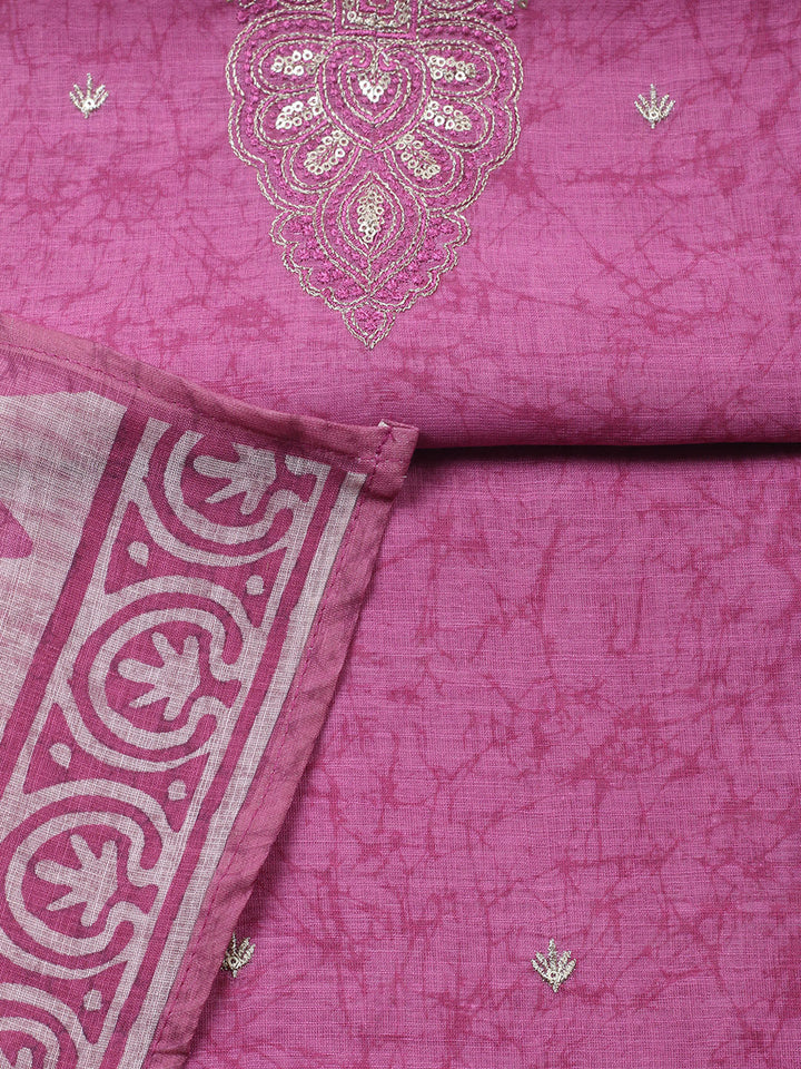 Embroidered Chanderi Unstitched Suit With Pant &amp; Dupatta