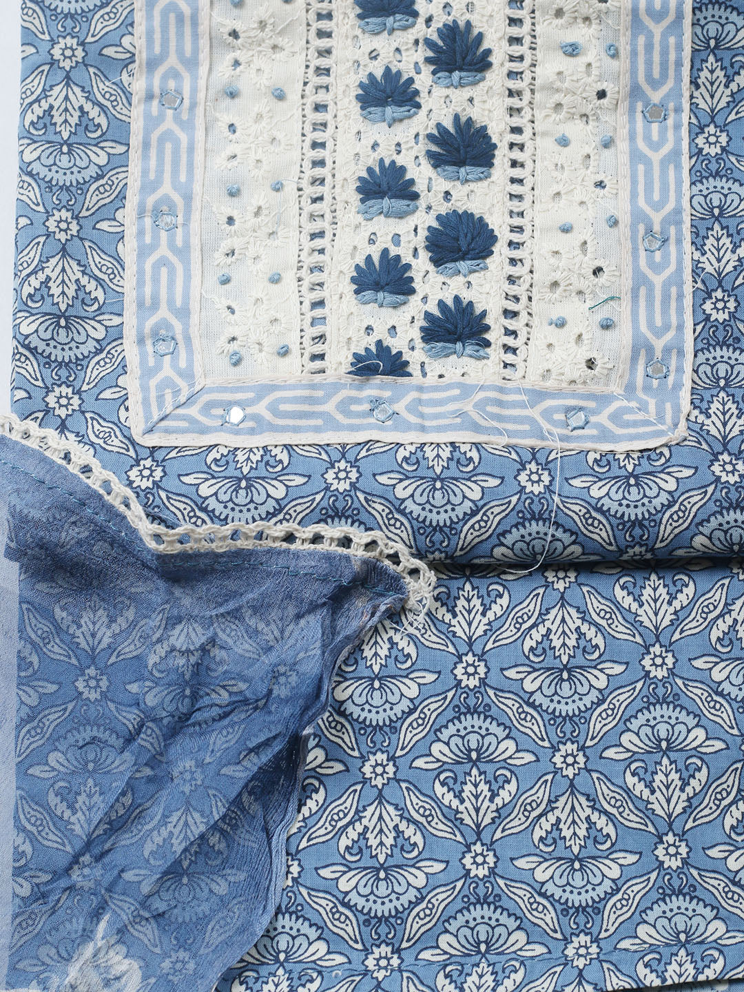Embroidered Cotton Blend Unstitched Suit With Pant &amp; Dupatta