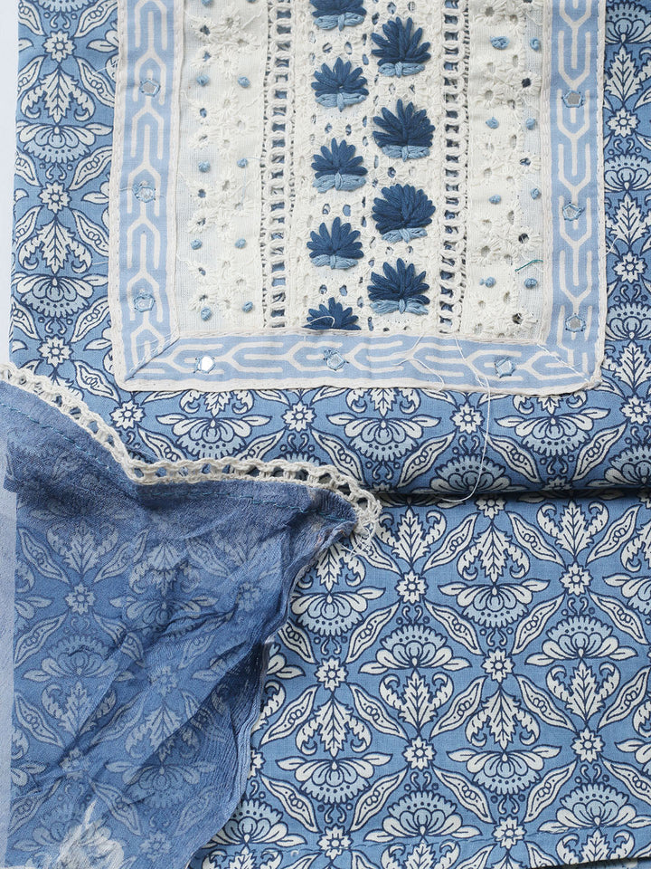 Embroidered Cotton Blend Unstitched Suit With Pant &amp; Dupatta