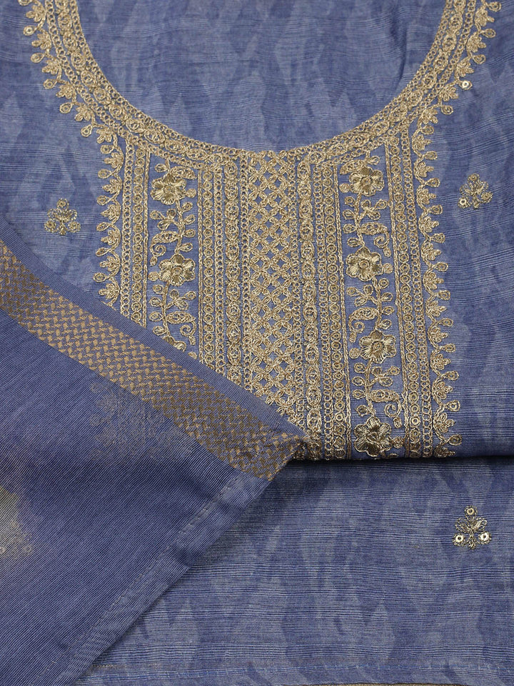 Embroidered Chanderi Unstitched Suit With Pant &amp; Dupatta