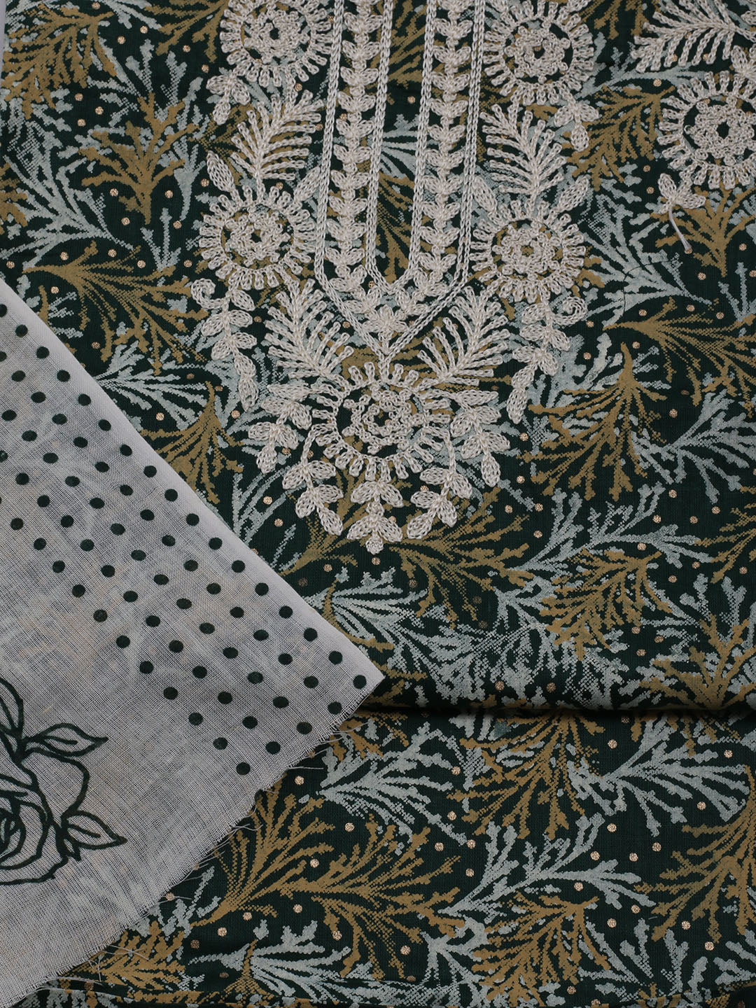 Neck Embroidered Cotton Blend Unstitched Suit With Dupatta