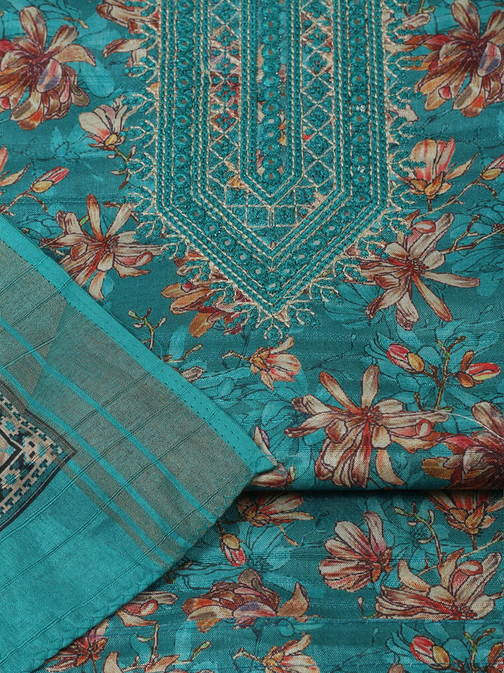 Embroidered Tussar Unstitched Suit With Pant Dupatta