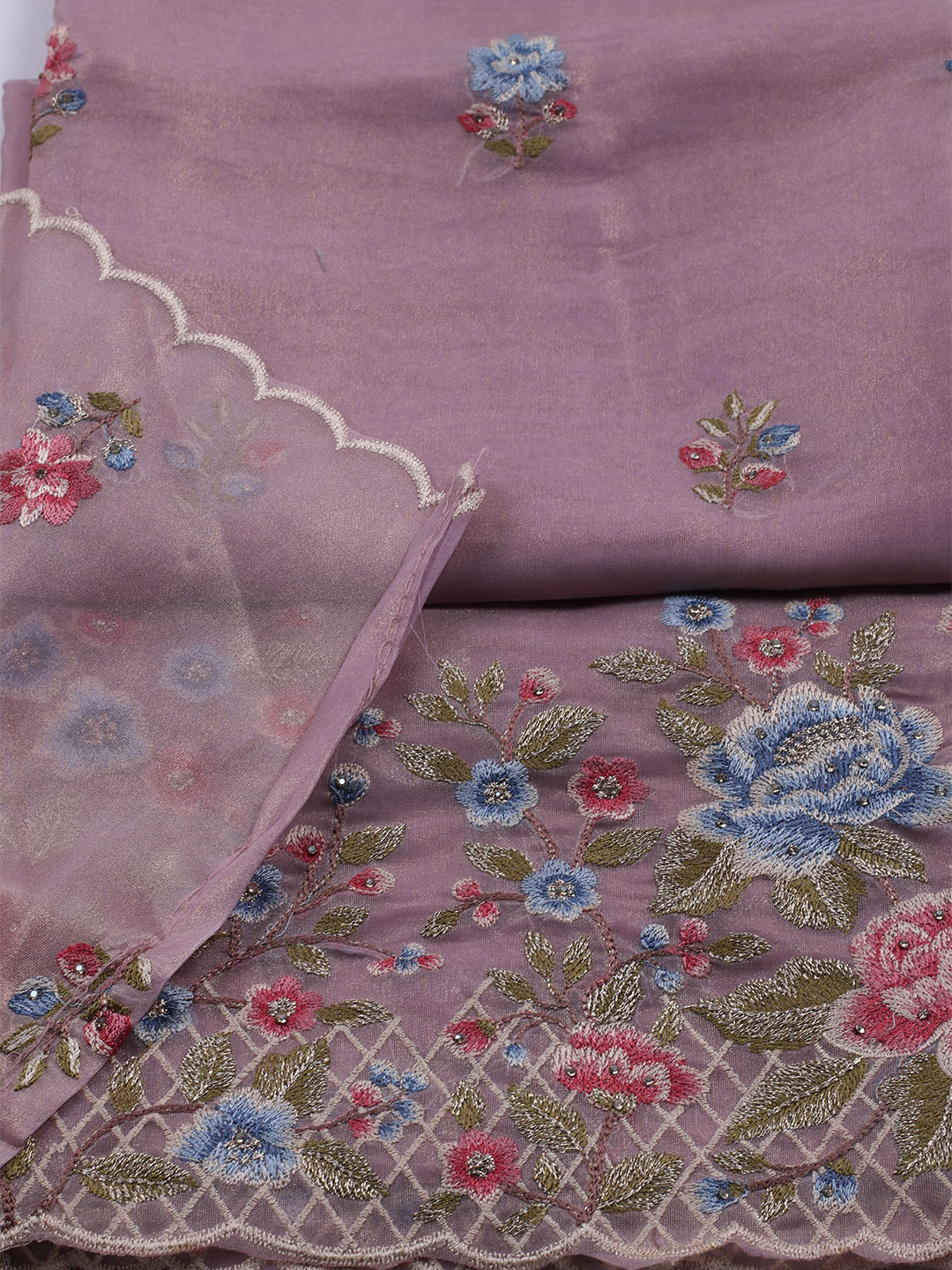 Embroidered Organza Unstitched Suit With Dupatta