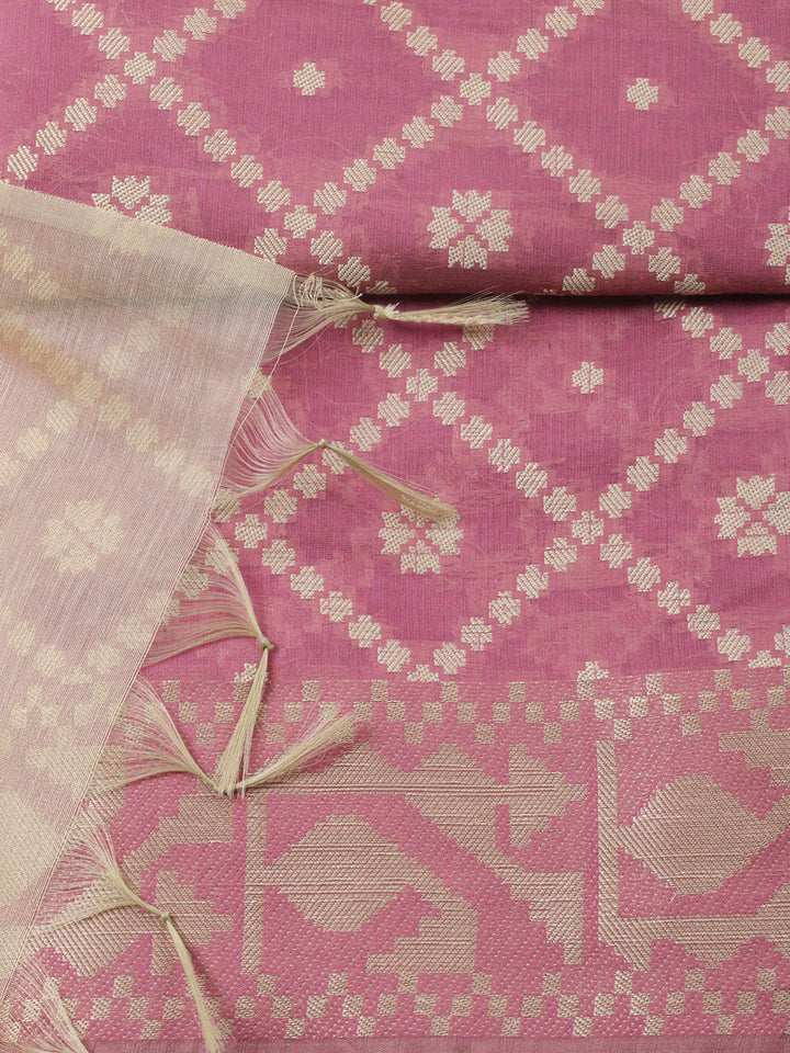 Printed Chanderi Unstitched Suit With Pant &amp; Dupatta