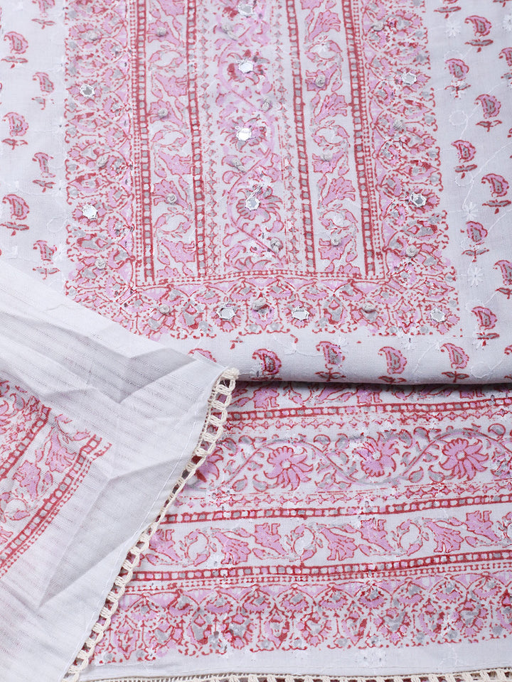 Printed Cotton Blend Unstitched Suit With Pant &amp; Dupatta