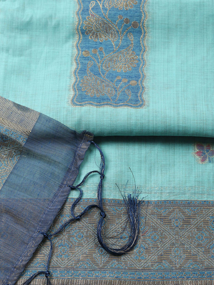 Woven Design Chanderi Unstitched Suit With Pant Dupatta