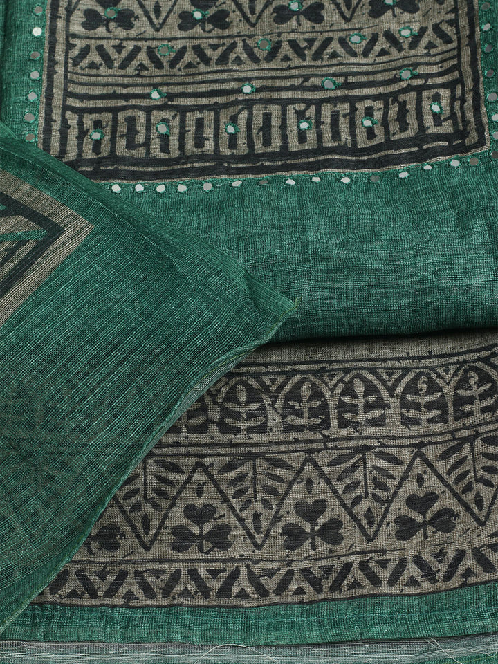 Printed Chanderi Unstitched Suit With Pant &amp; Dupatta