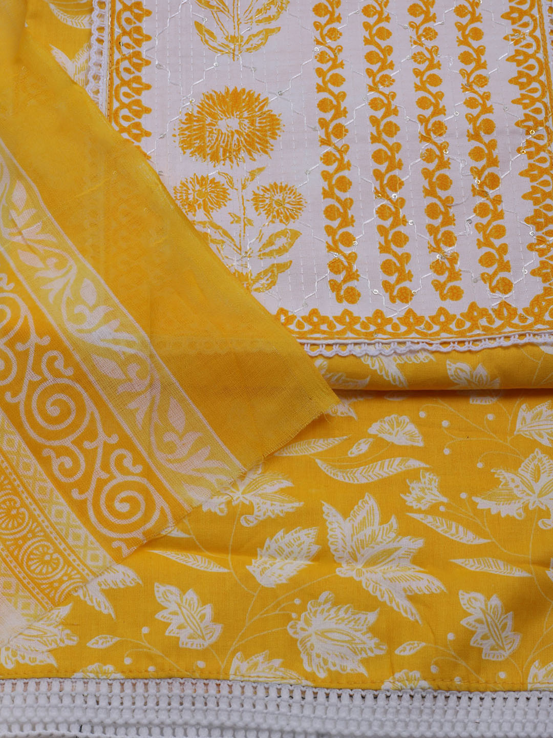 Printed Cotton Blend Unstitched Suit With Dupatta
