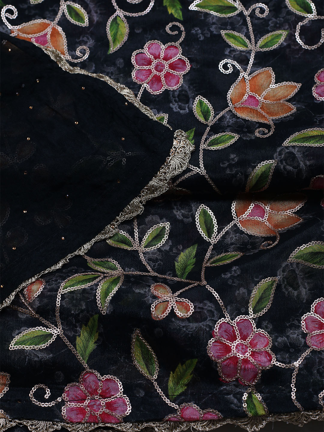 Neck Embroidered Chinnon Unstitched Suit With Dupatta