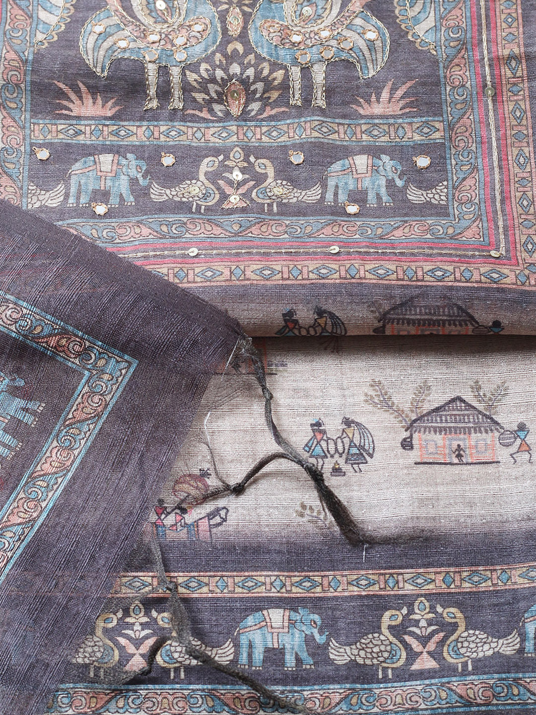 Embroidered Chanderi Unstitched Suit With Pant &amp; Dupatta