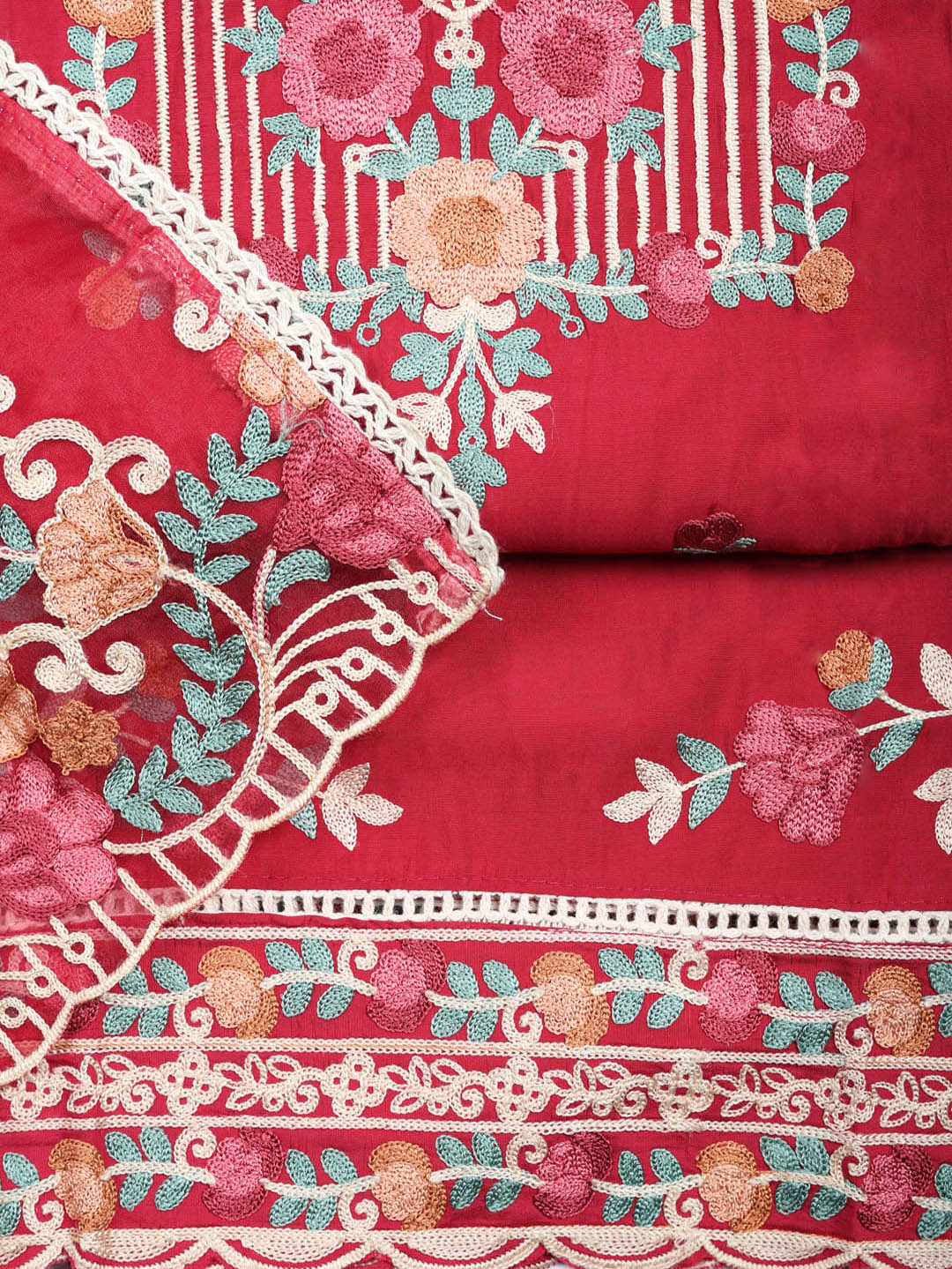 Embroidered Cotton Blend Unstitched Suit With Pant &amp; Dupatta