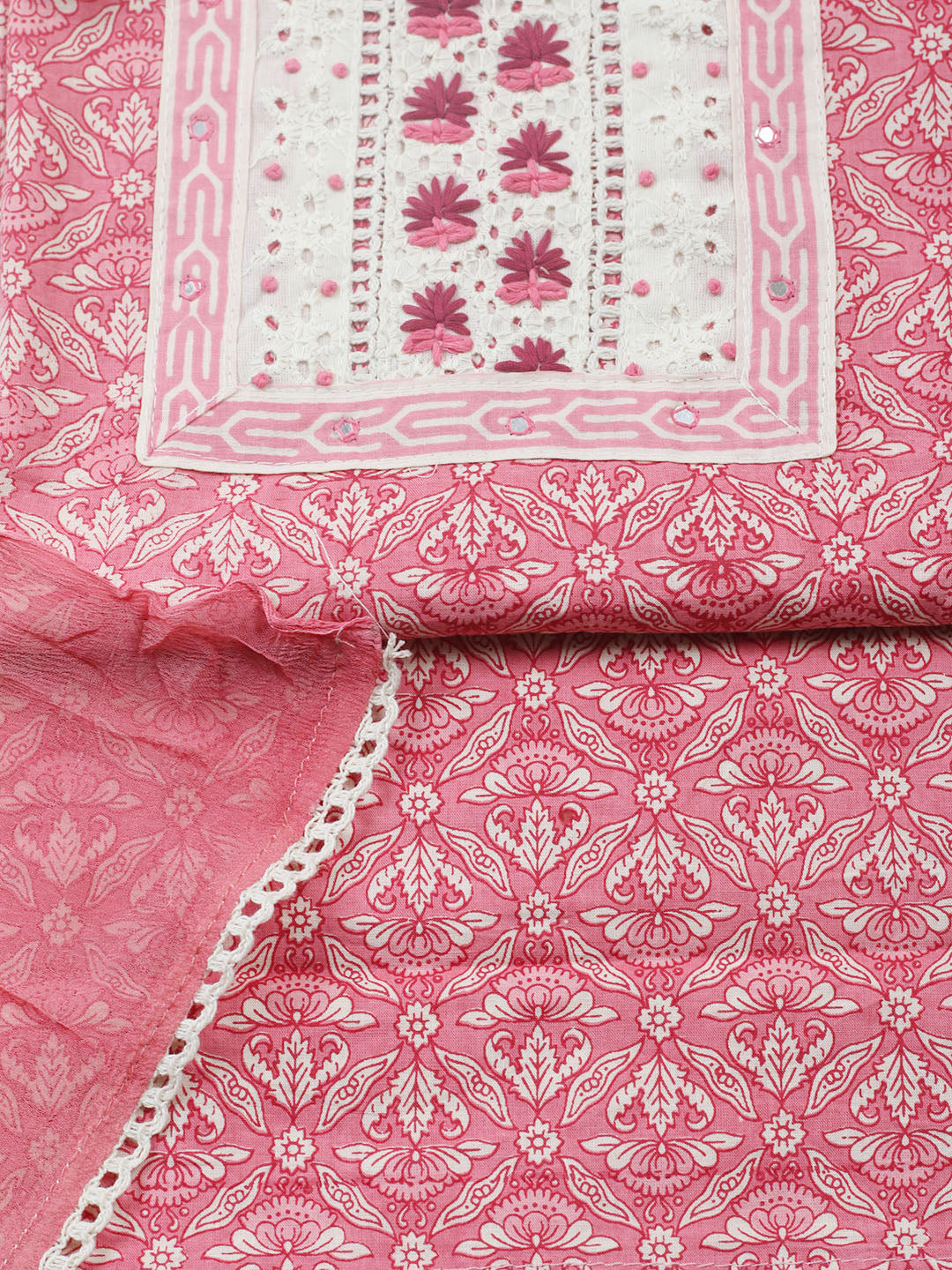 Embroidered Cotton Blend Unstitched Suit With Pant &amp; Dupatta