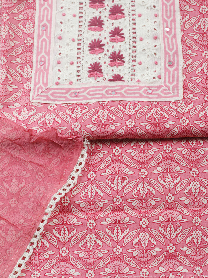 Embroidered Cotton Blend Unstitched Suit With Pant &amp; Dupatta