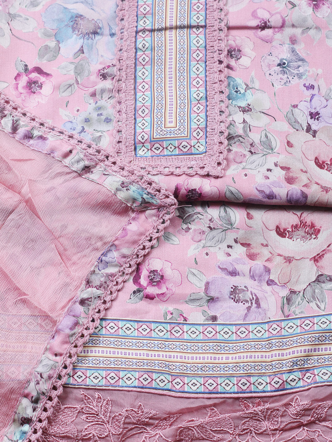 Embroidered Cotton Blend Unstitched Suit With Pant &amp; Dupatta