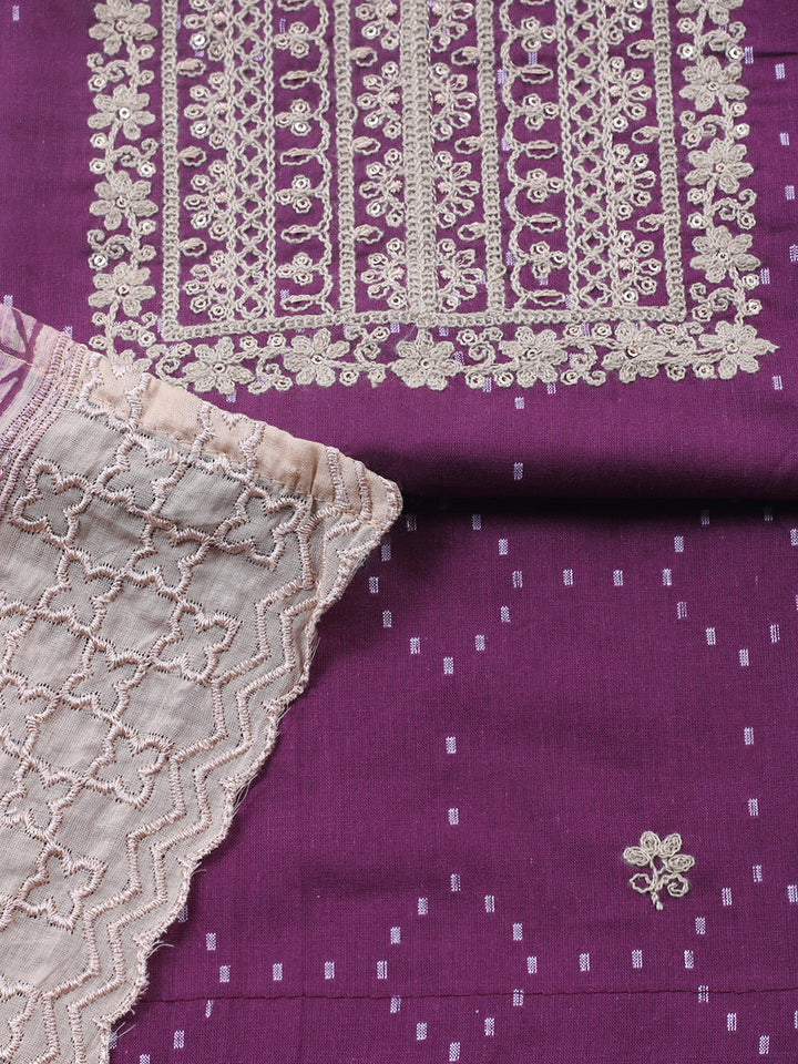 Embroidered Cotton Blend Unstitched Suit With Pant &amp; Dupatta