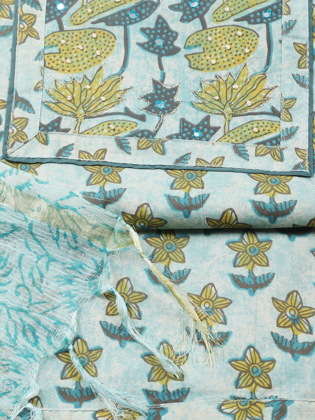 Printed Cotton Blend Unstitched Suit With Pant &amp; Dupatta