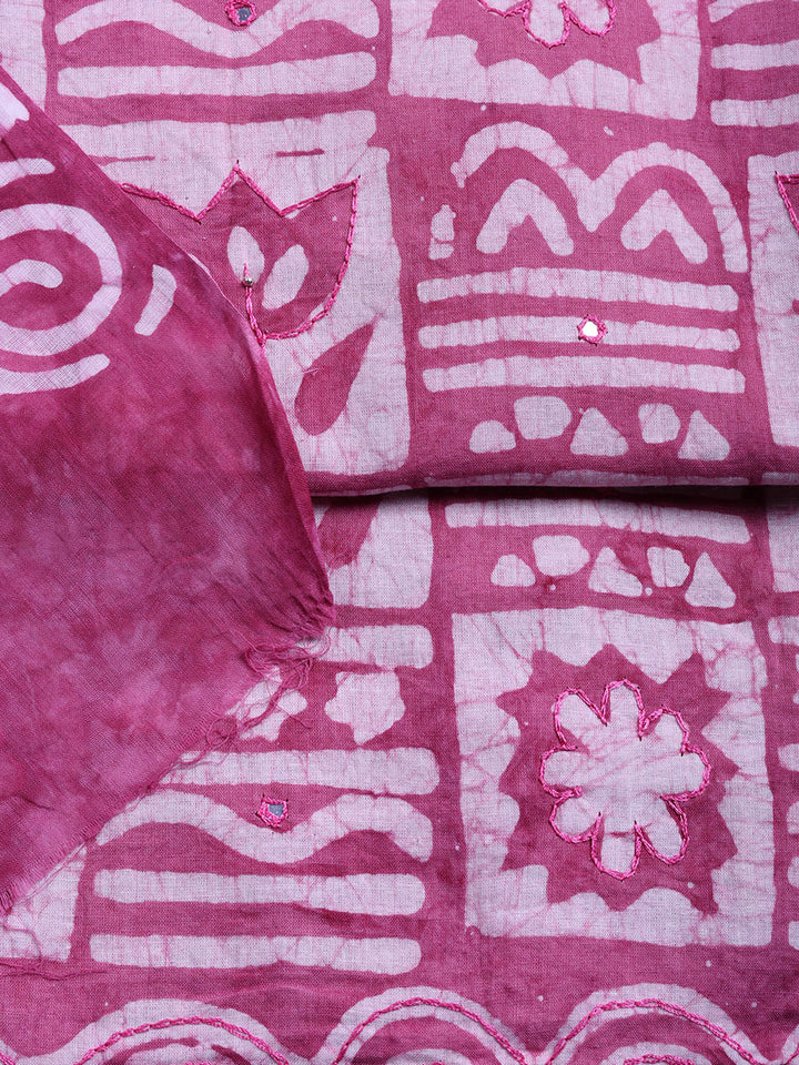 Printed Cotton Blend Unstitched Suit With Pant &amp; Dupatta