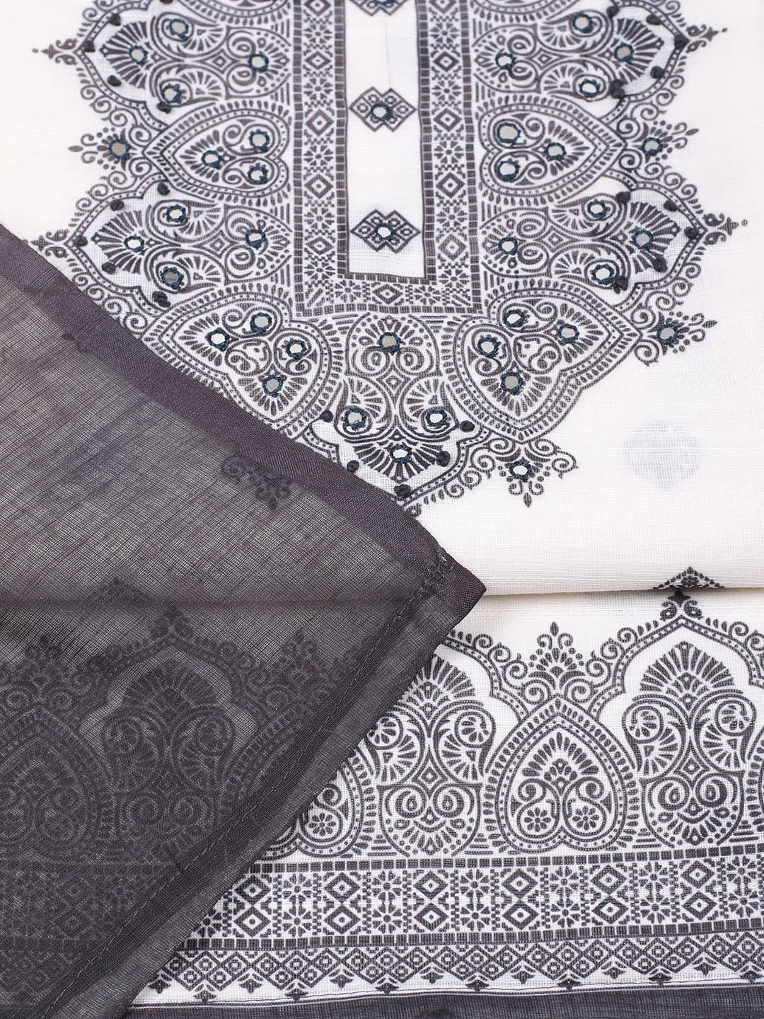 Printed Cotton Blend Unstitched Suit With Pant &amp; Dupatta