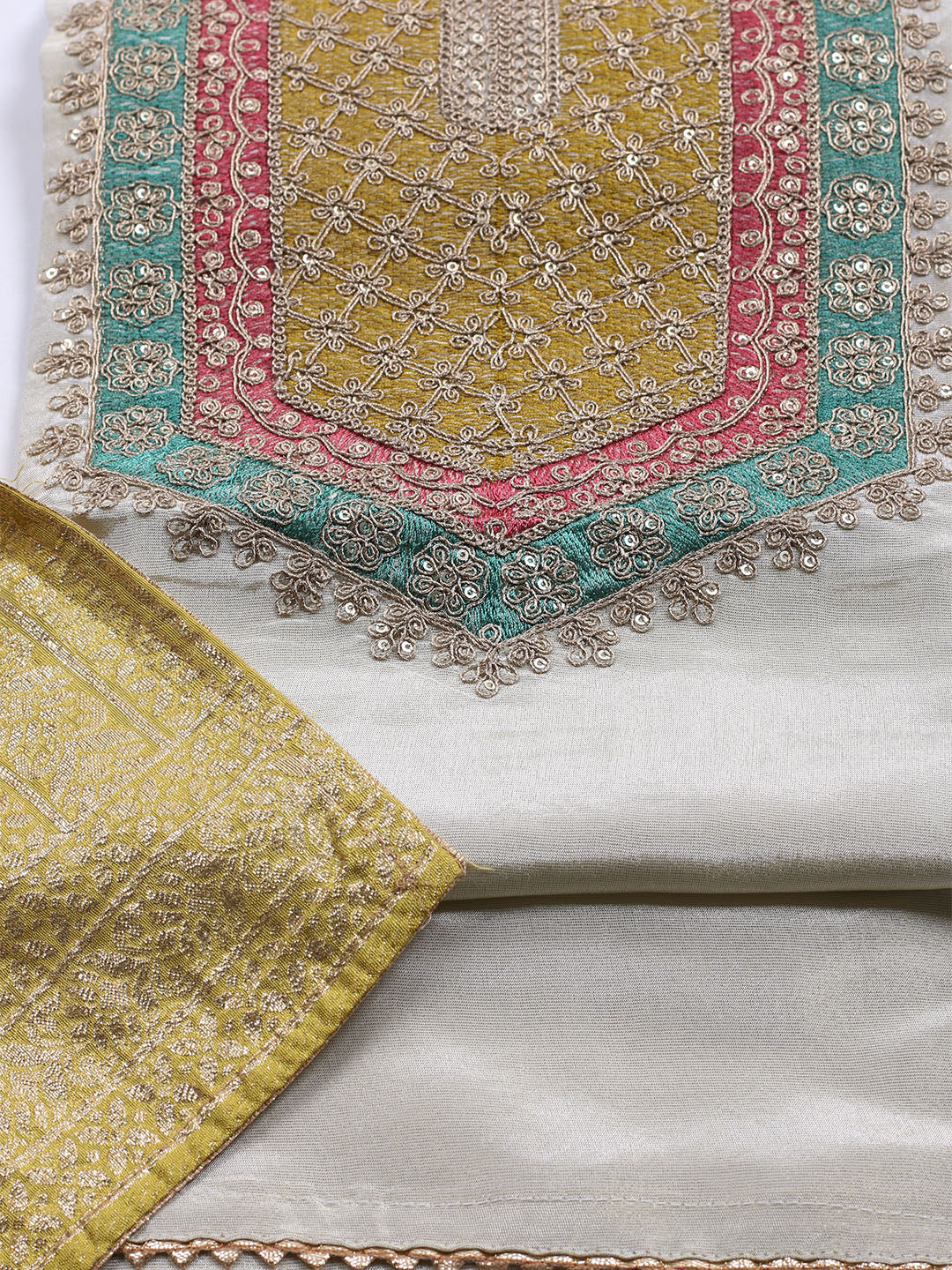 Neck Embroidered Tissue Unstitched Suit Piece With Dupatta