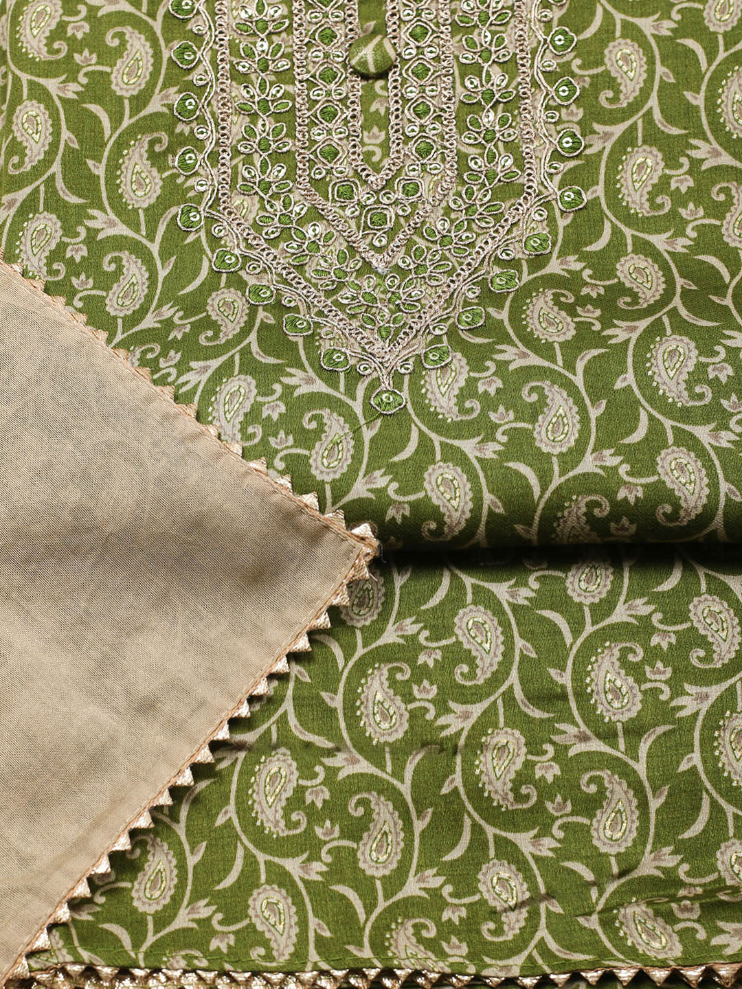 Embroidered Cotton Unstitched Suit With Pant &amp; Dupatta