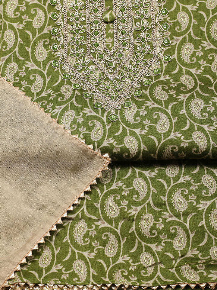 Embroidered Cotton Unstitched Suit With Pant &amp; Dupatta