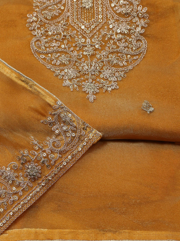 Embroidered Tissue Unstitched Suit With Pant &amp; Dupatta