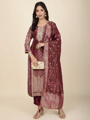 Neck Embroidery Tissue Kurta With Pants & Dupatta