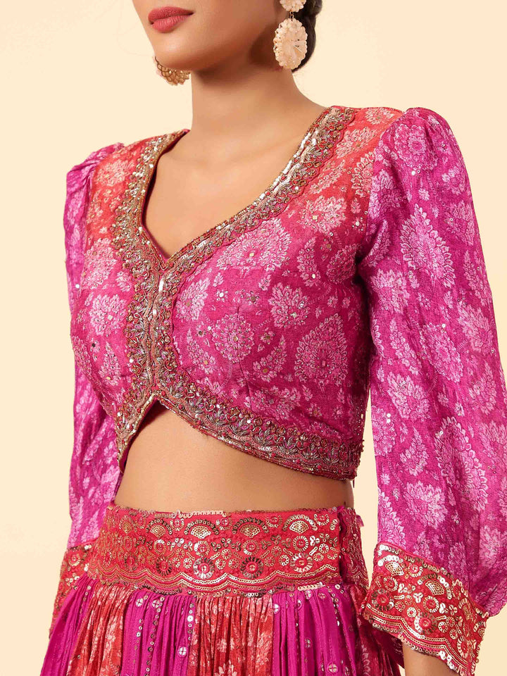 Sequin Embroidered Crepe Choli With Lehenga &amp; Dupatta