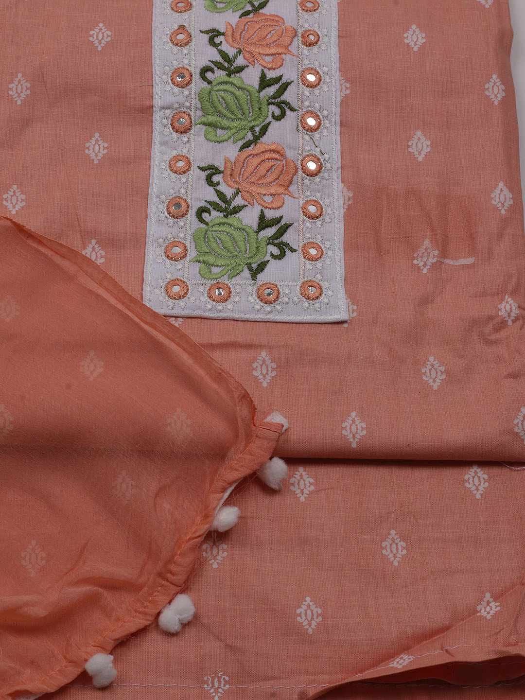 Printed Cotton Blend Unstitched Suit With Dupatta