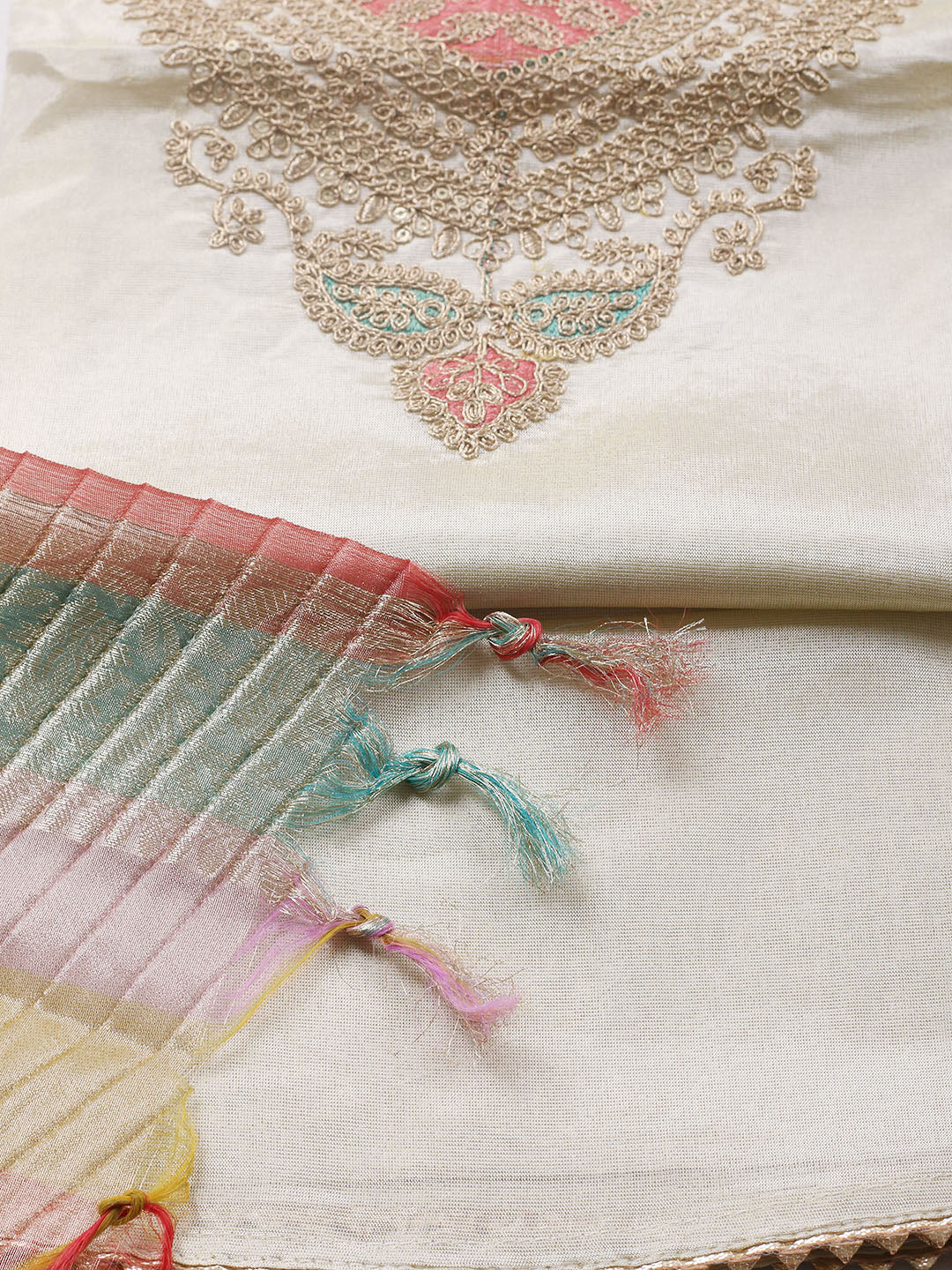 Embroidered Tissue Unstitched Suit With Pant &amp; Dupatta
