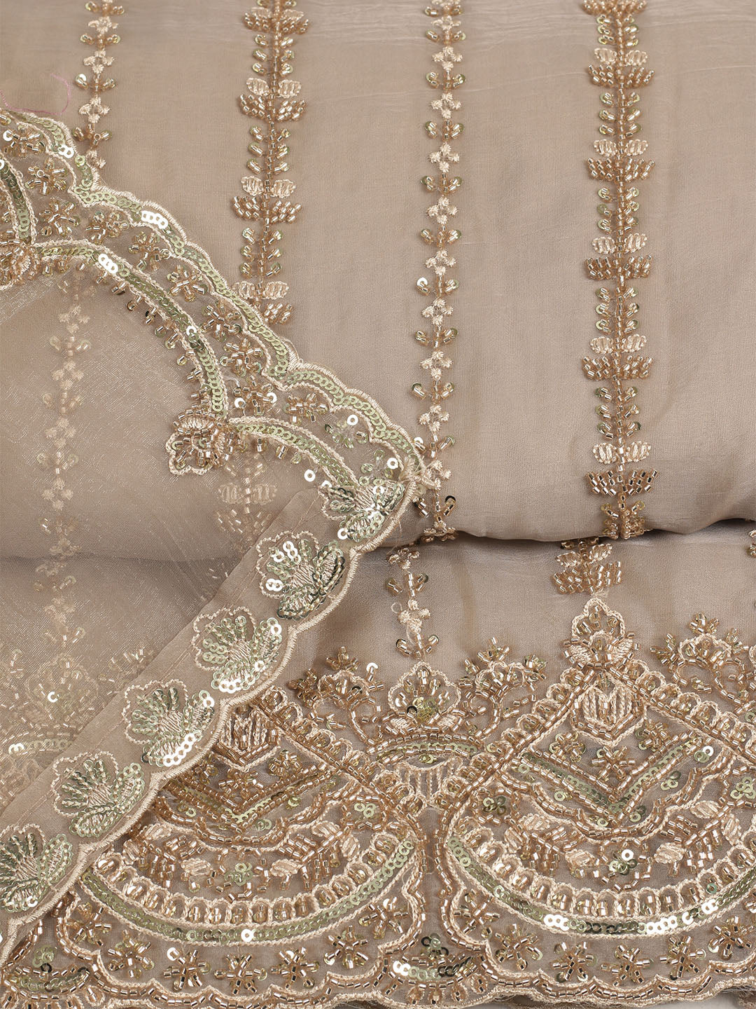Embelished Organza Unstitched Suit With Dupatta