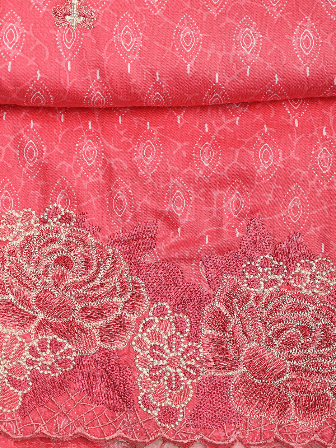 Neck Embroidered Cotton Blend Unstitched Suit With Dupatta