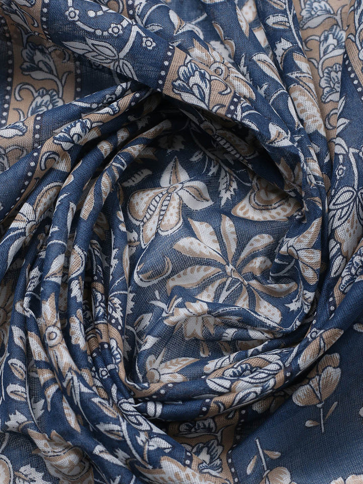 Printed Cotton Blend Unstitched Suit With Pant &amp; Dupatta
