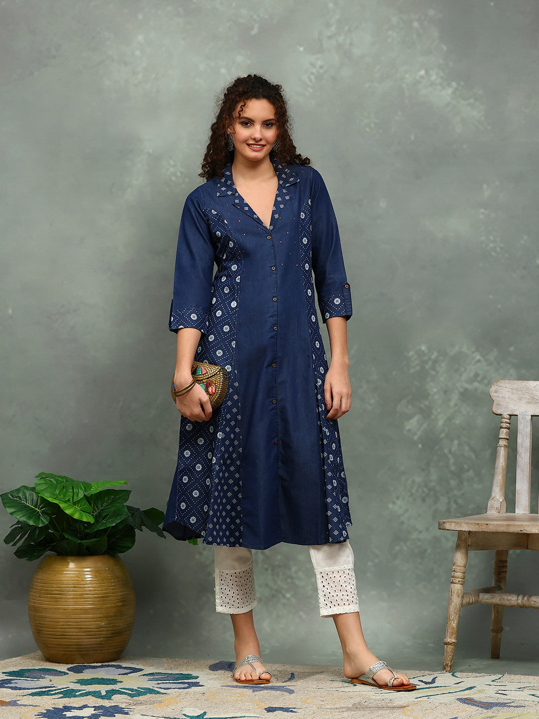 Printed Denim Kurta