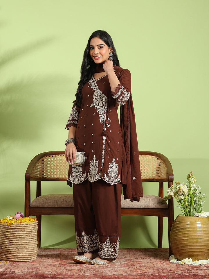 Embroidered Cotton Kurta With Pant &amp; Dupatta