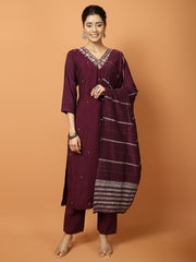 Plain Muslin Kurta With Pants & Dupatta