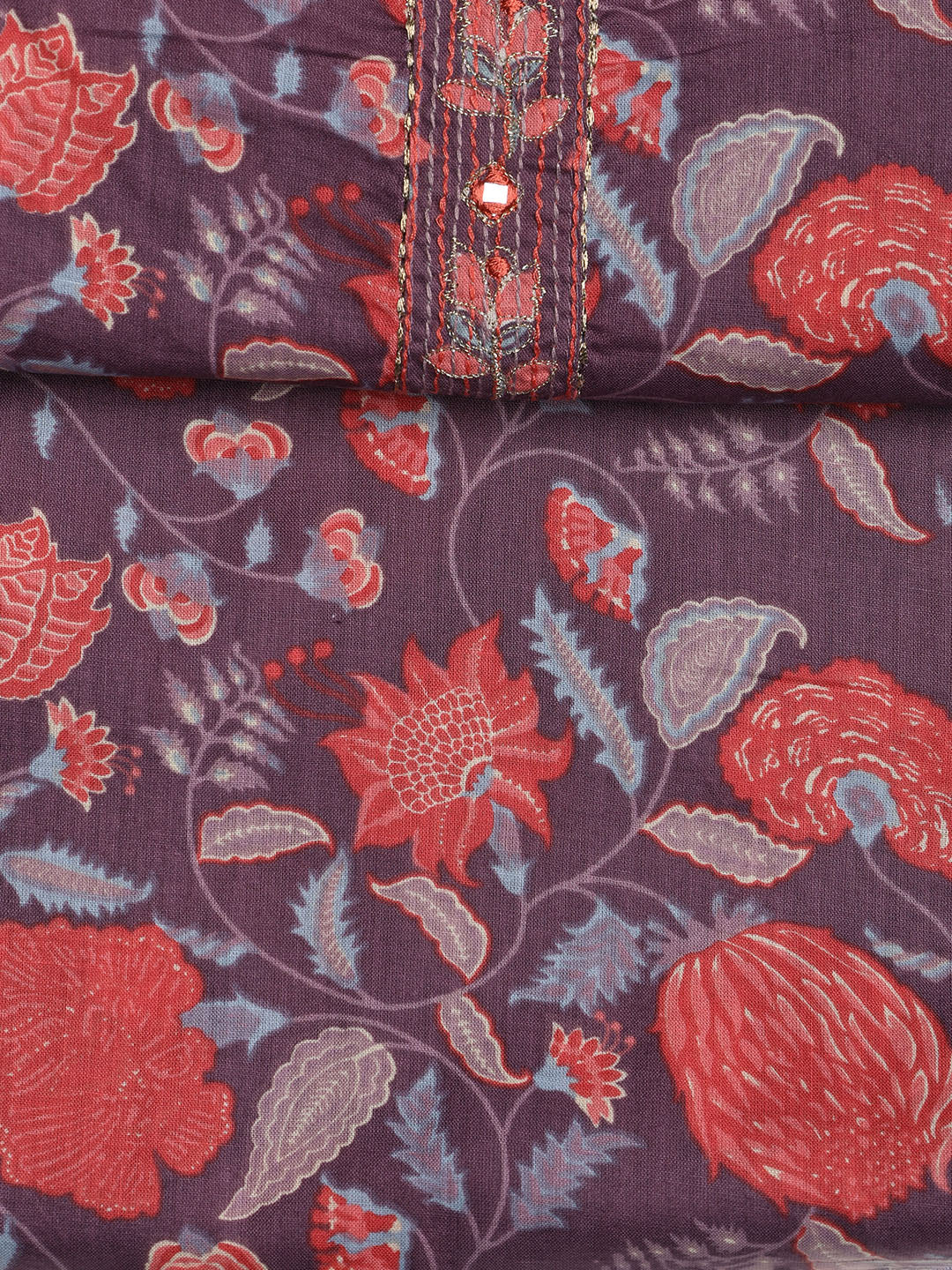 Printed Cotton Blend Unstitched Suit With Dupatta