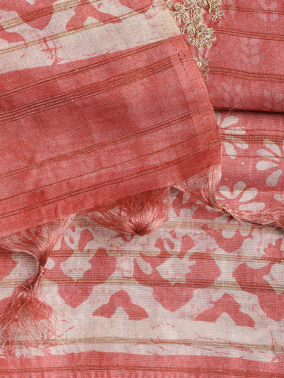Neck Embroidered Chanderi Unstitched Suit With Dupatta