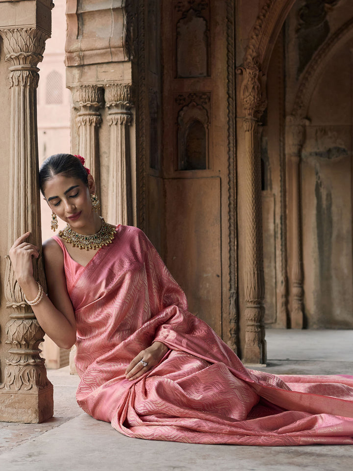 pink Hlame Woven Saree
