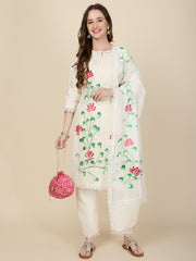 Floral Printed Cotton Kurta With Pants & Dupatta