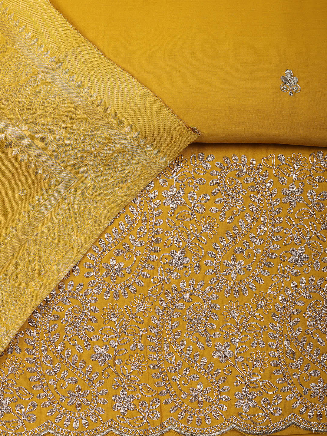 Embroidered Chanderi Unstitched Suit With Pant &amp; Dupatta